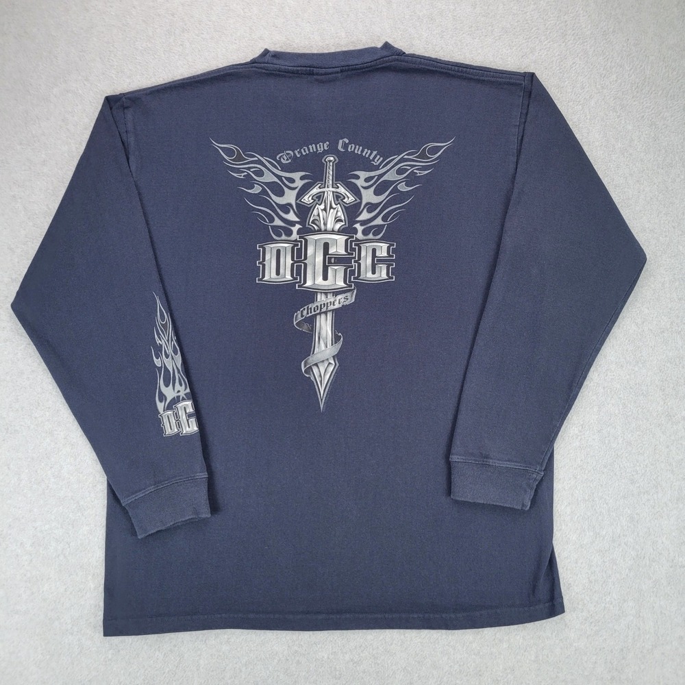 Orange County Choppers Long Sleeve Shirt Large Blue Graphic Flame Biker 2003 Y2K